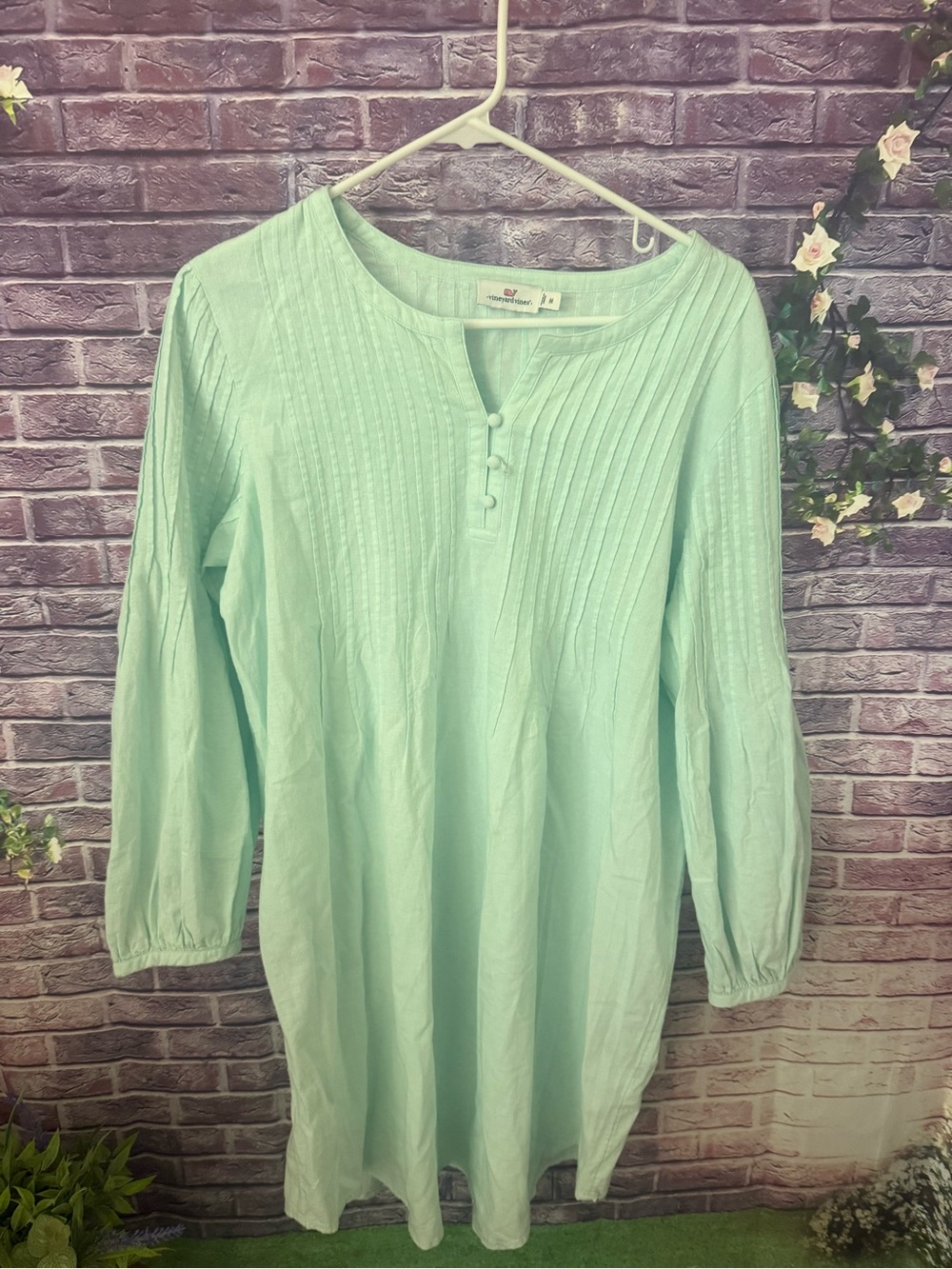 Vineyard Vines Mint Pintuck Henley Tunic large swim cover up beach nautical new